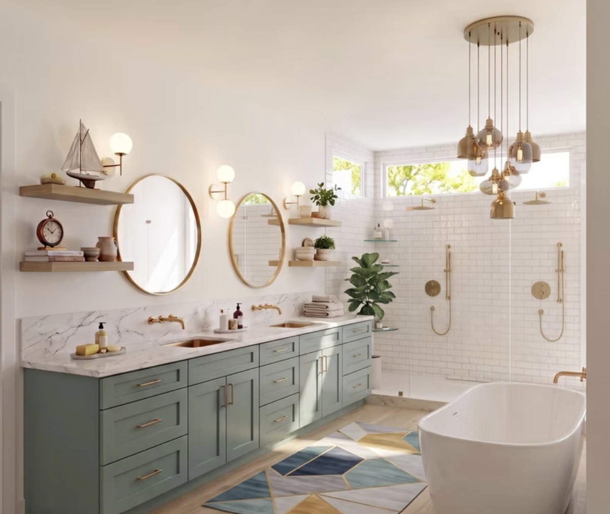 Midnight Cove green bathroom vanity cabinets